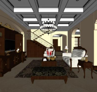 欧式复古客厅室内SU模型下载_sketchup草图大师SKP模型