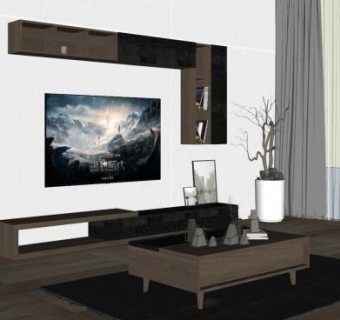 现代极简客厅家装SU模型下载_sketchup草图大师SKP模型