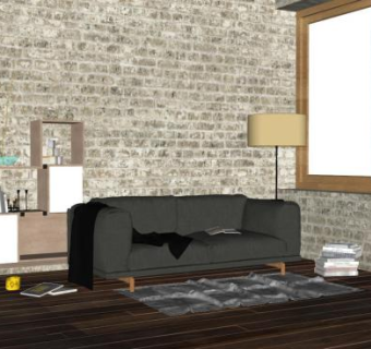 北欧复古客厅SU模型下载_sketchup草图大师SKP模型