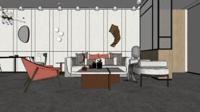 现代装修极简客厅SU模型下载_sketchup草图大师SKP模型