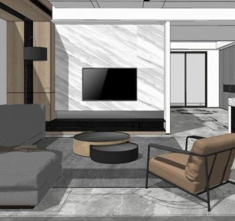 现代装修简约客厅室内SU模型下载_sketchup草图大师SKP模型