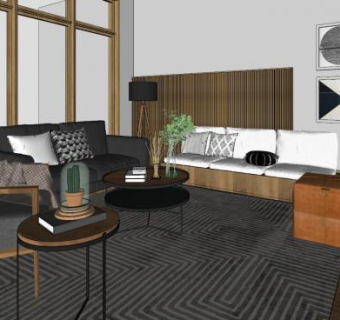 简约现代装修客厅SU模型下载_sketchup草图大师SKP模型