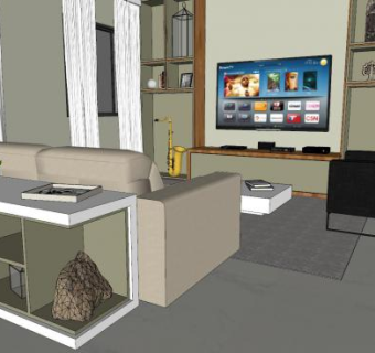 现代小户型简约客厅SU模型下载_sketchup草图大师SKP模型