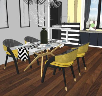 北欧简约餐厅SU模型下载_sketchup草图大师SKP模型