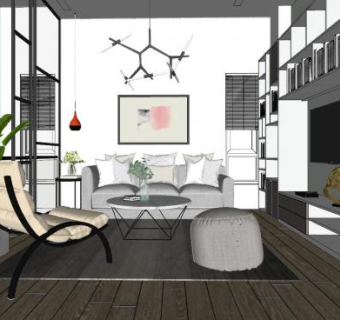 简约现代客厅组合SU模型下载_sketchup草图大师SKP模型