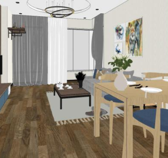 现代客餐厅室内设计SU模型下载_sketchup草图大师SKP模型