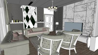 简欧装修客厅设计SU模型下载_sketchup草图大师SKP模型