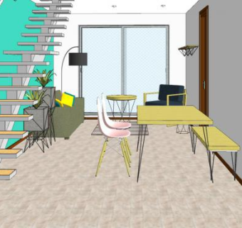 现代户型客餐厅装修SU模型下载_sketchup草图大师SKP模型