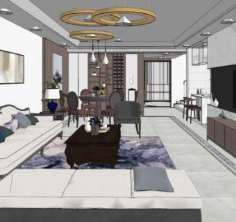 现代混搭客餐厅SU模型下载_sketchup草图大师SKP模型