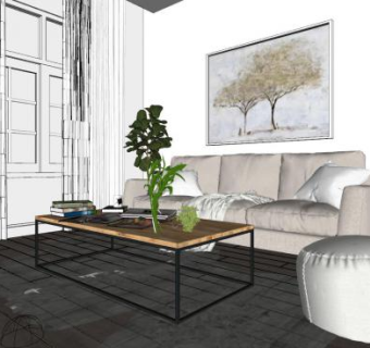 现代简欧客厅设计sketchup模型下载_sketchup草图大师SKP模型