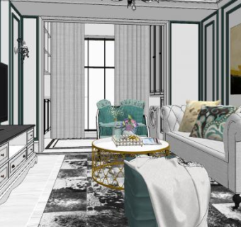 简欧轻奢客厅室内SU模型下载_sketchup草图大师SKP模型