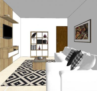 现代小户型客厅SU模型下载_sketchup草图大师SKP模型