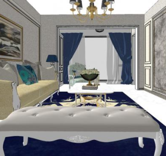 简欧轻奢客厅家装SU模型下载_sketchup草图大师SKP模型