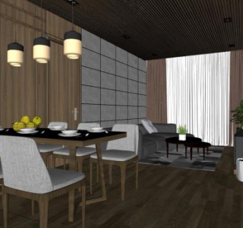 复古别墅客餐厅SU模型下载_sketchup草图大师SKP模型