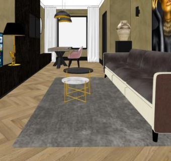 小型轻奢客厅家装SU模型下载_sketchup草图大师SKP模型