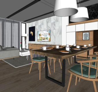 现代简约风格客厅设计SU模型下载_sketchup草图大师SKP模型