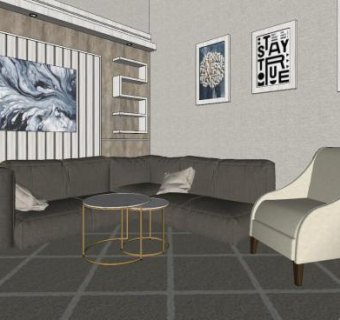 北欧风格客餐厅室内SU模型下载_sketchup草图大师SKP模型