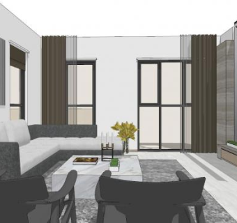 简约高级灰客餐厅SU模型下载_sketchup草图大师SKP模型