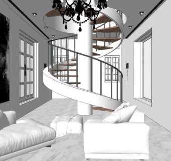 现代别墅客厅SU模型下载_sketchup草图大师SKP模型