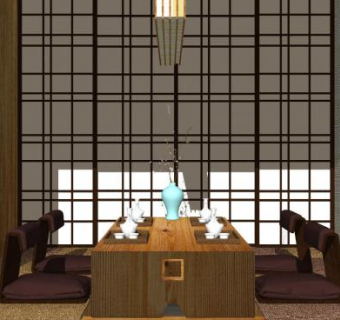 中式榻榻米茶室SU模型下载_sketchup草图大师SKP模型