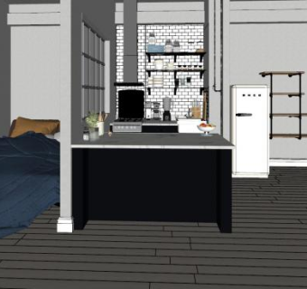 现代公寓餐厅设计SU模型下载_sketchup草图大师SKP模型