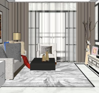 现代公寓客厅室内SU模型下载_sketchup草图大师SKP模型