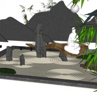 室内枯山水石头su模型下载_sketchup草图大师SKP模型