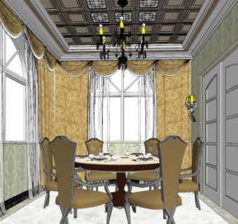 欧式餐厅家具设计SU模型下载_sketchup草图大师SKP模型