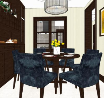 中式风格餐厅sketchup模型下载_sketchup草图大师SKP模型