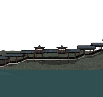 现代中式风格连廊长廊su模型下载_sketchup草图大师SKP模型