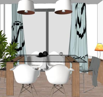 北欧餐厅餐桌SU模型下载_sketchup草图大师SKP模型