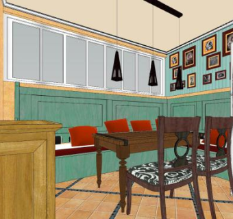 美式餐厅设计SU模型下载_sketchup草图大师SKP模型