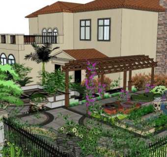 别墅庭院设计su模型下载_sketchup草图大师SKP模型