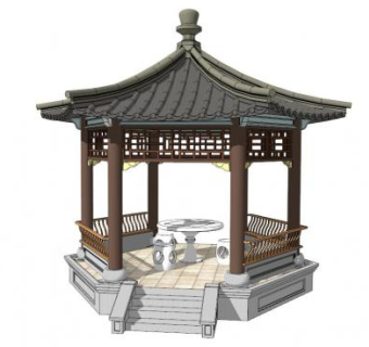 某园林景观中式五角亭su模型下载_sketchup草图大师SKP模型