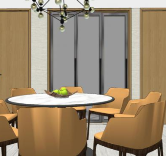 现代轻奢餐厅餐桌SU模型下载_sketchup草图大师SKP模型