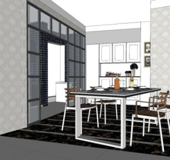 现代家装简约餐厅sketchup模型下载_sketchup草图大师SKP模型