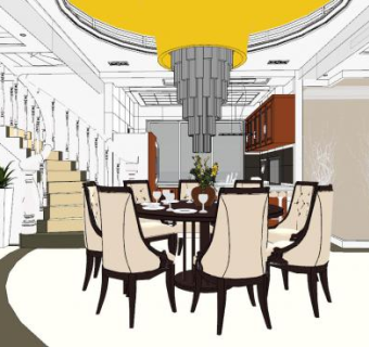 欧式家装餐厅SU模型下载_sketchup草图大师SKP模型