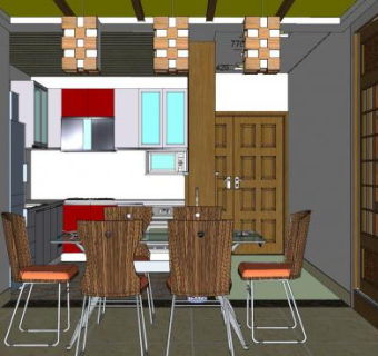 现代家装餐厅设计SU模型下载_sketchup草图大师SKP模型