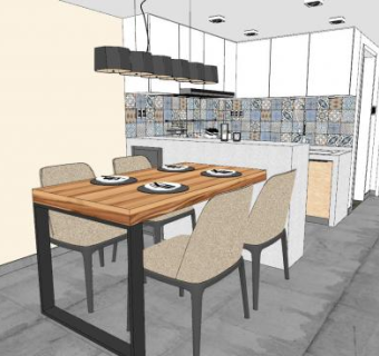 北欧餐厅厨房SU模型下载_sketchup草图大师SKP模型
