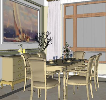 欧式餐厅软装SU模型下载_sketchup草图大师SKP模型