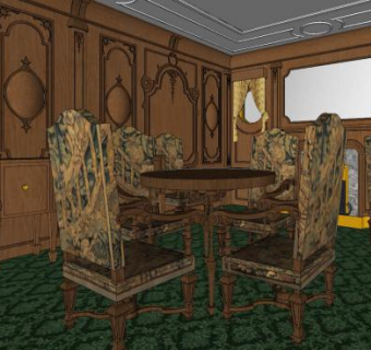 美式复古餐厅SU模型下载_sketchup草图大师SKP模型