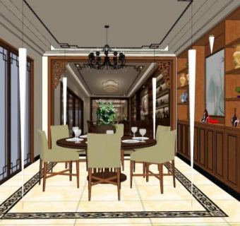 中式装修餐厅sketchup模型下载_sketchup草图大师SKP模型
