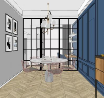 简欧餐厅SU模型下载_sketchup草图大师SKP模型