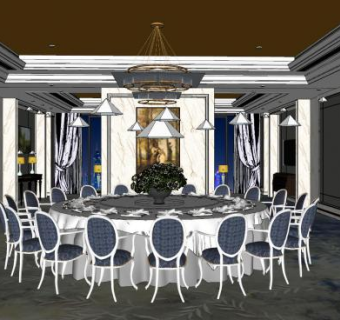 欧式大型餐厅餐桌SU模型下载_sketchup草图大师SKP模型