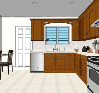 现代户型美式餐厅SU模型下载_sketchup草图大师SKP模型