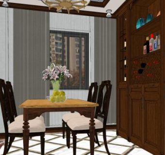 美式装修餐厅SU模型下载_sketchup草图大师SKP模型