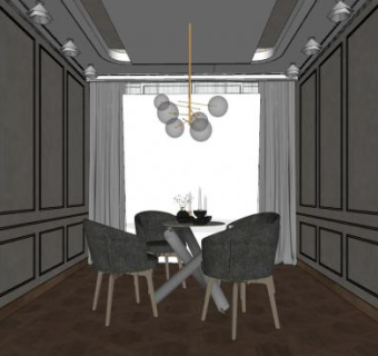 简约现代餐厅SU模型下载_sketchup草图大师SKP模型