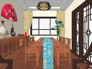 中式家装餐厅设计SU模型下载_sketchup草图大师SKP模型