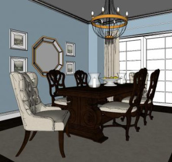 欧式轻奢餐厅SU模型下载_sketchup草图大师SKP模型