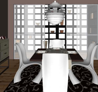 现代时尚餐厅SU模型下载_sketchup草图大师SKP模型